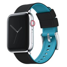 Barton Elite Silicone Watch Band fits Apple 38mm Black & Aqua - NEW