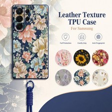 Flower Leather Texture Case Strap For Samsung A17 A57 A16 A56 A15 A55 A37 A36