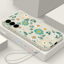 Retro Leaf Silicone Case W/ Lanyard For Samsung S26 S25 FE S24 S23 Ultra Cover