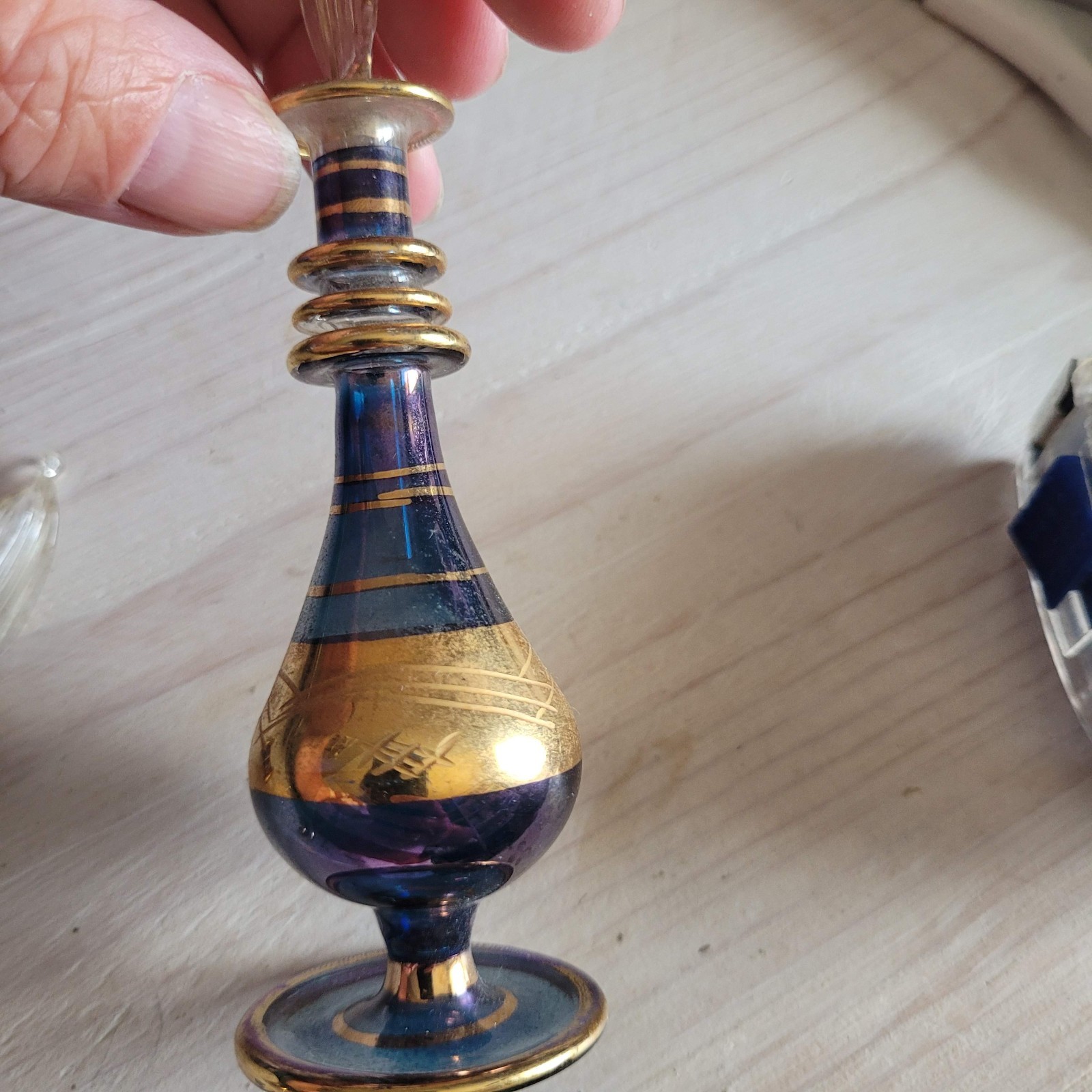2 Vintage Purple Art Glass Perfume Bottles Gold Gilt Hand Blown Bohemian Style 3 2 Vintage Purple Art Glass Perfume Bottles Gold Gilt Hand Blown Bohemian Style