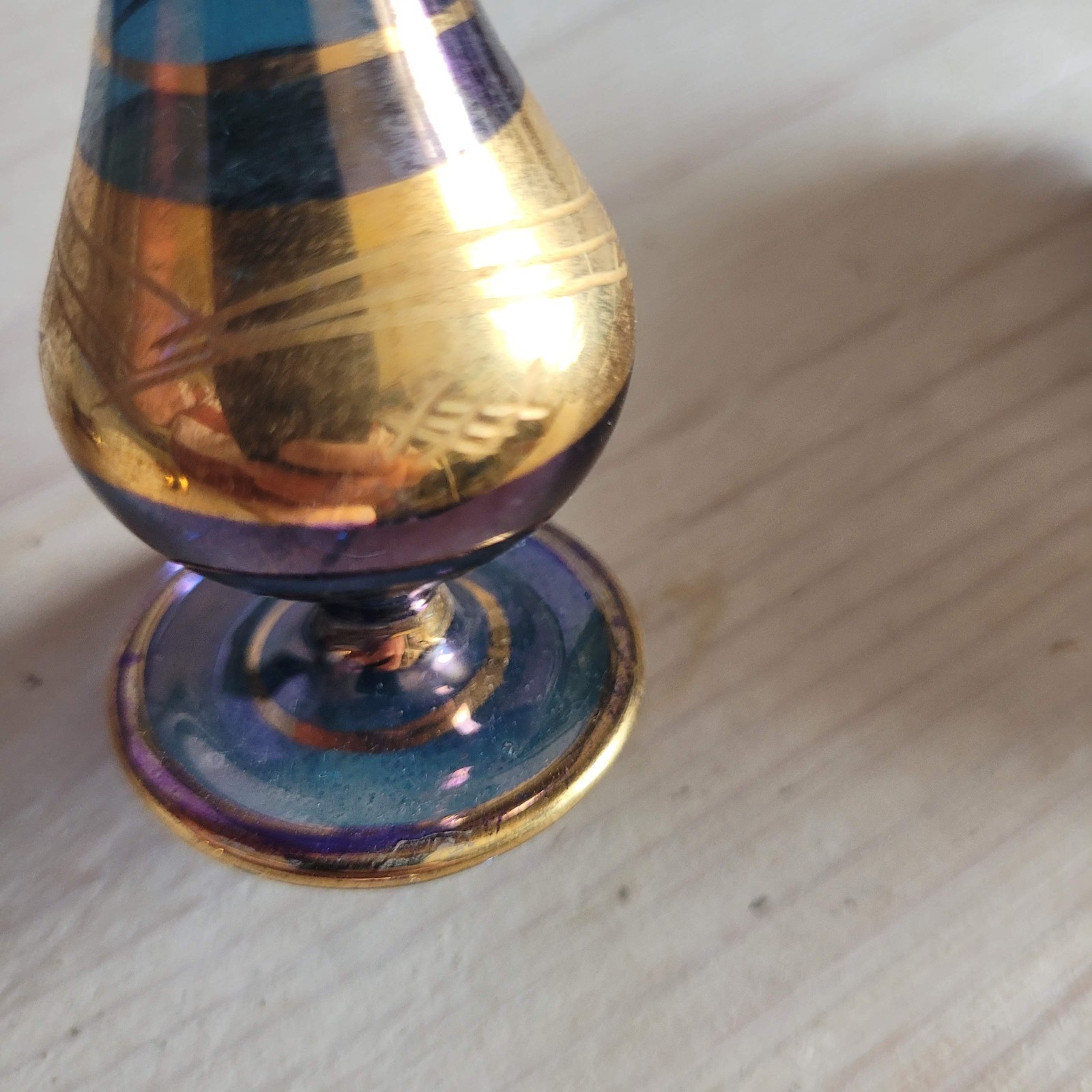 2 Vintage Purple Art Glass Perfume Bottles Gold Gilt Hand Blown Bohemian Style 4 2 Vintage Purple Art Glass Perfume Bottles Gold Gilt Hand Blown Bohemian Style
