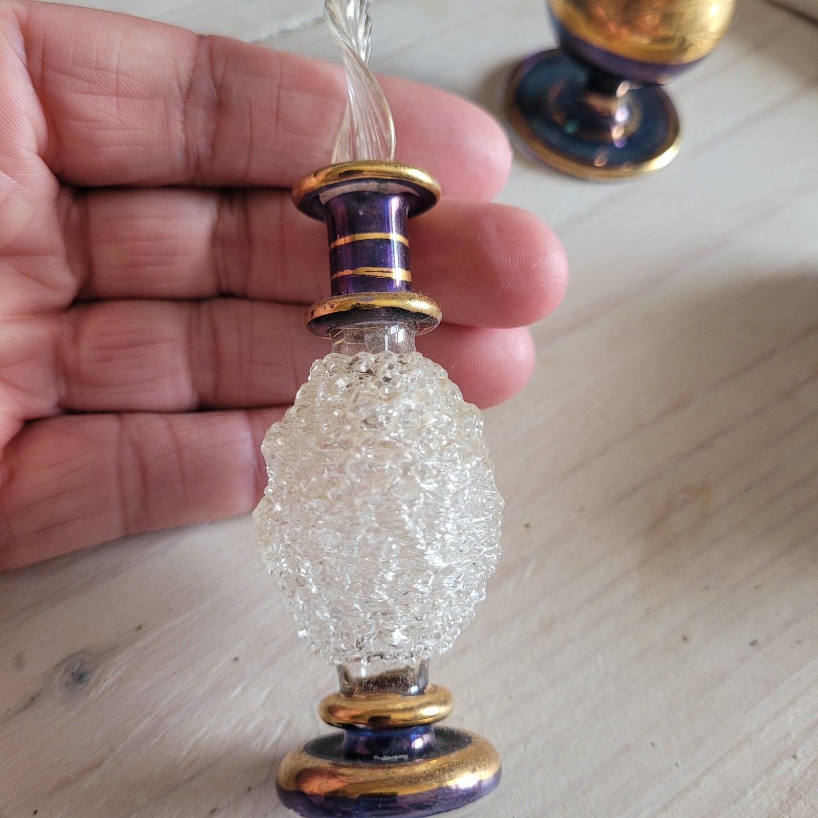 2 Vintage Purple Art Glass Perfume Bottles Gold Gilt Hand Blown Bohemian Style 6 2 Vintage Purple Art Glass Perfume Bottles Gold Gilt Hand Blown Bohemian Style
