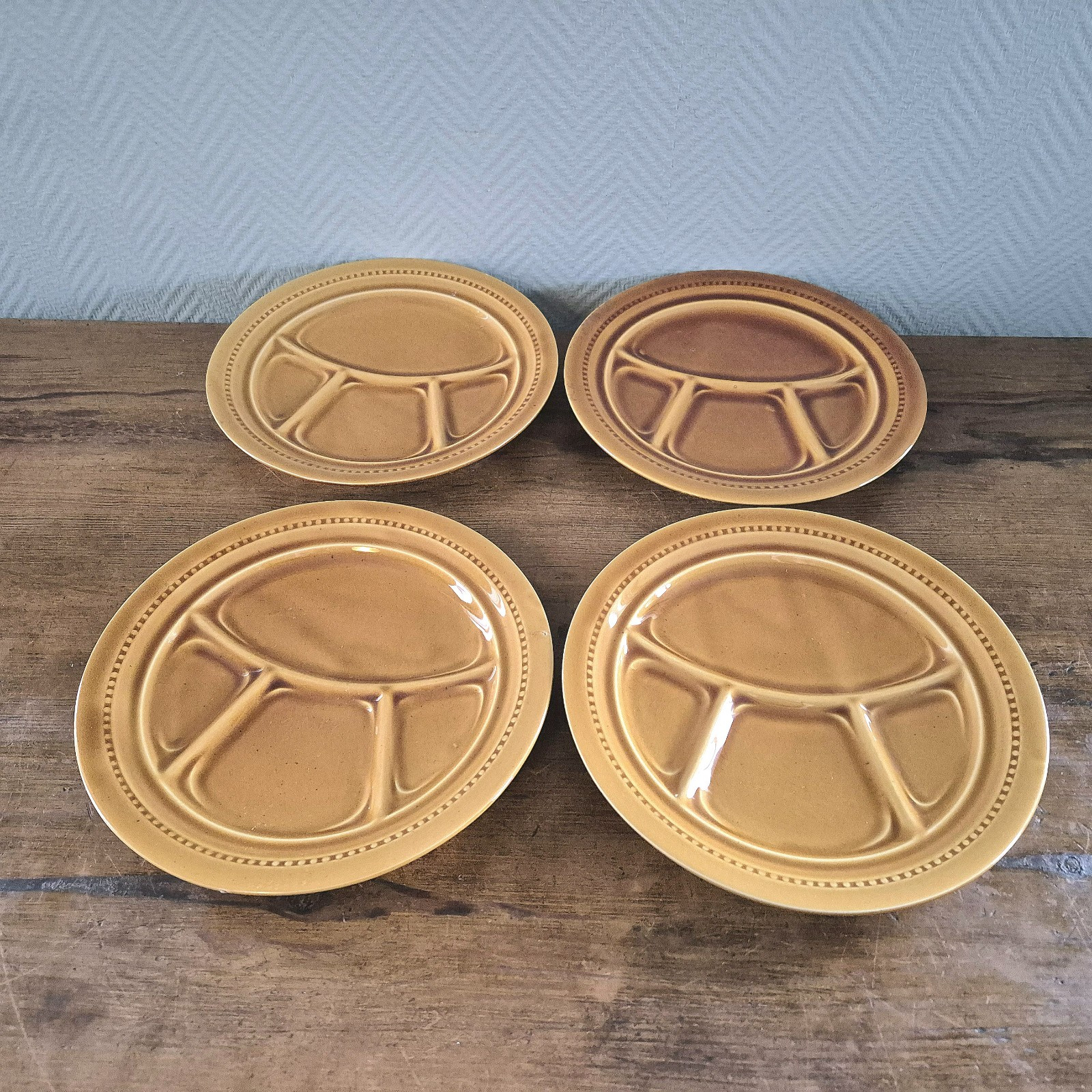 4-Pc Set France Divided Sushi Fondue Dishes Plates Stoneware RETRO Heavy 2 4-Pc Set France Divided Sushi Fondue Dishes Plates Stoneware RETRO Heavy