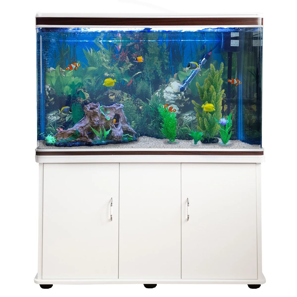 Acquario 300L con Armadietto Bianco e Kit con Fondale, Piante e Ghiaia Bianca 1 Acquario 300L con Armadietto Bianco e Kit con Fondale, Piante e Ghiaia Bianca