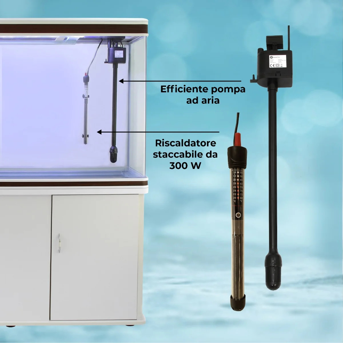 Acquario 300L con Armadietto Bianco e Kit con Fondale, Piante e Ghiaia Bianca 3 Acquario 300L con Armadietto Bianco e Kit con Fondale, Piante e Ghiaia Bianca