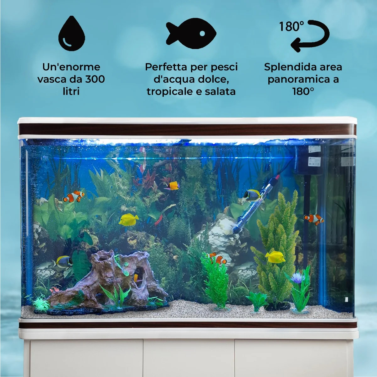 Acquario 300L con Armadietto Bianco e Kit con Fondale, Piante e Ghiaia Bianca 7 Acquario 300L con Armadietto Bianco e Kit con Fondale, Piante e Ghiaia Bianca