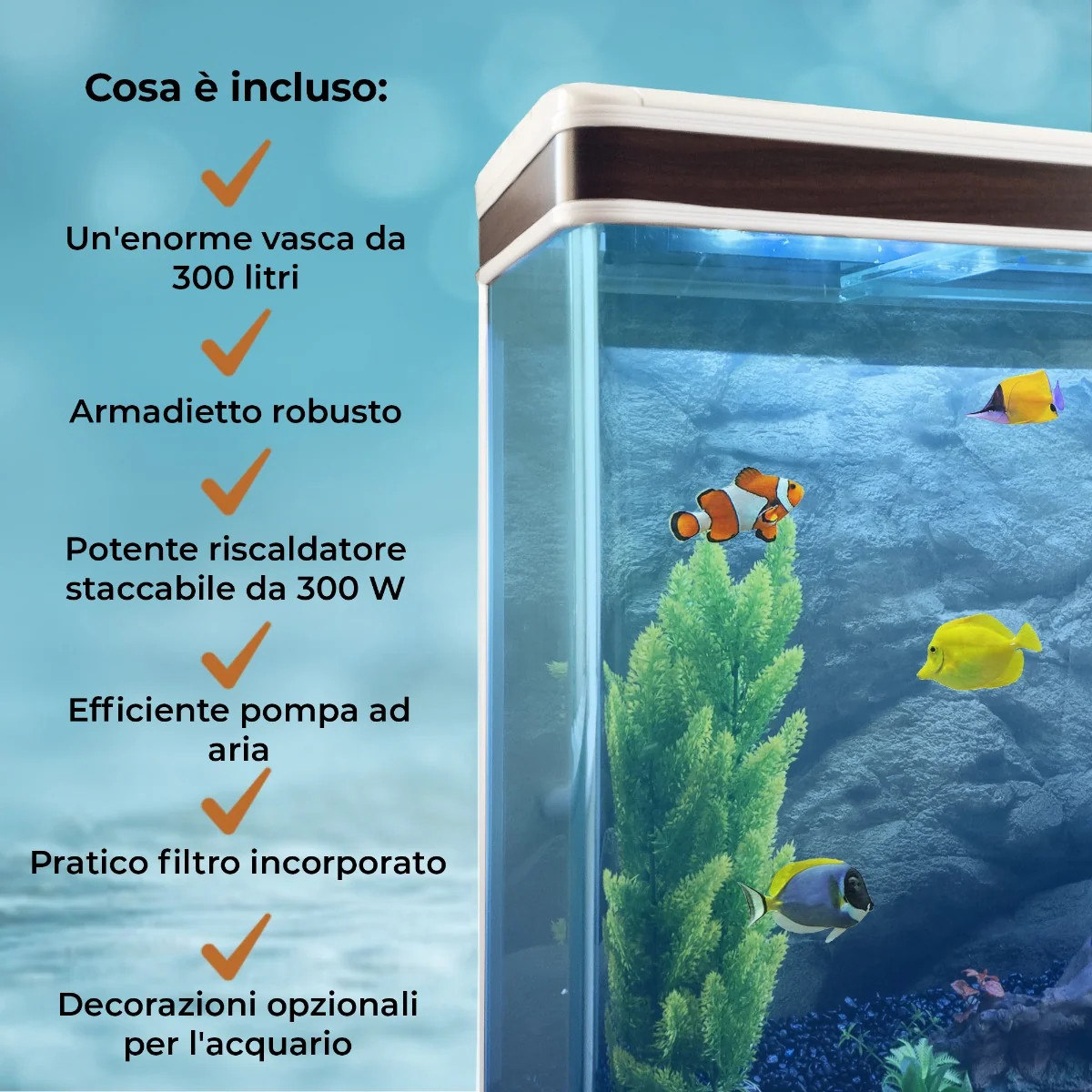 Acquario 300L con Armadietto Bianco e Kit con Fondale, Piante e Ghiaia Bianca 9 Acquario 300L con Armadietto Bianco e Kit con Fondale, Piante e Ghiaia Bianca
