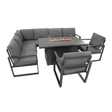 Aluminium 7-zits loungeset - grijze tuinset - hoekbank, stoelen, vuurtafel