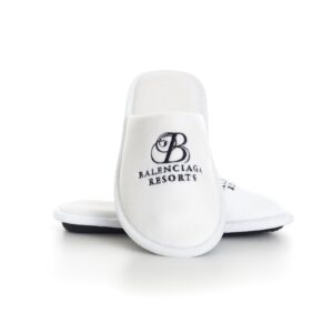 BALENCIAGA 550$ Men's Resort Slippers - White Soft Mule Logo Embroidery Velours