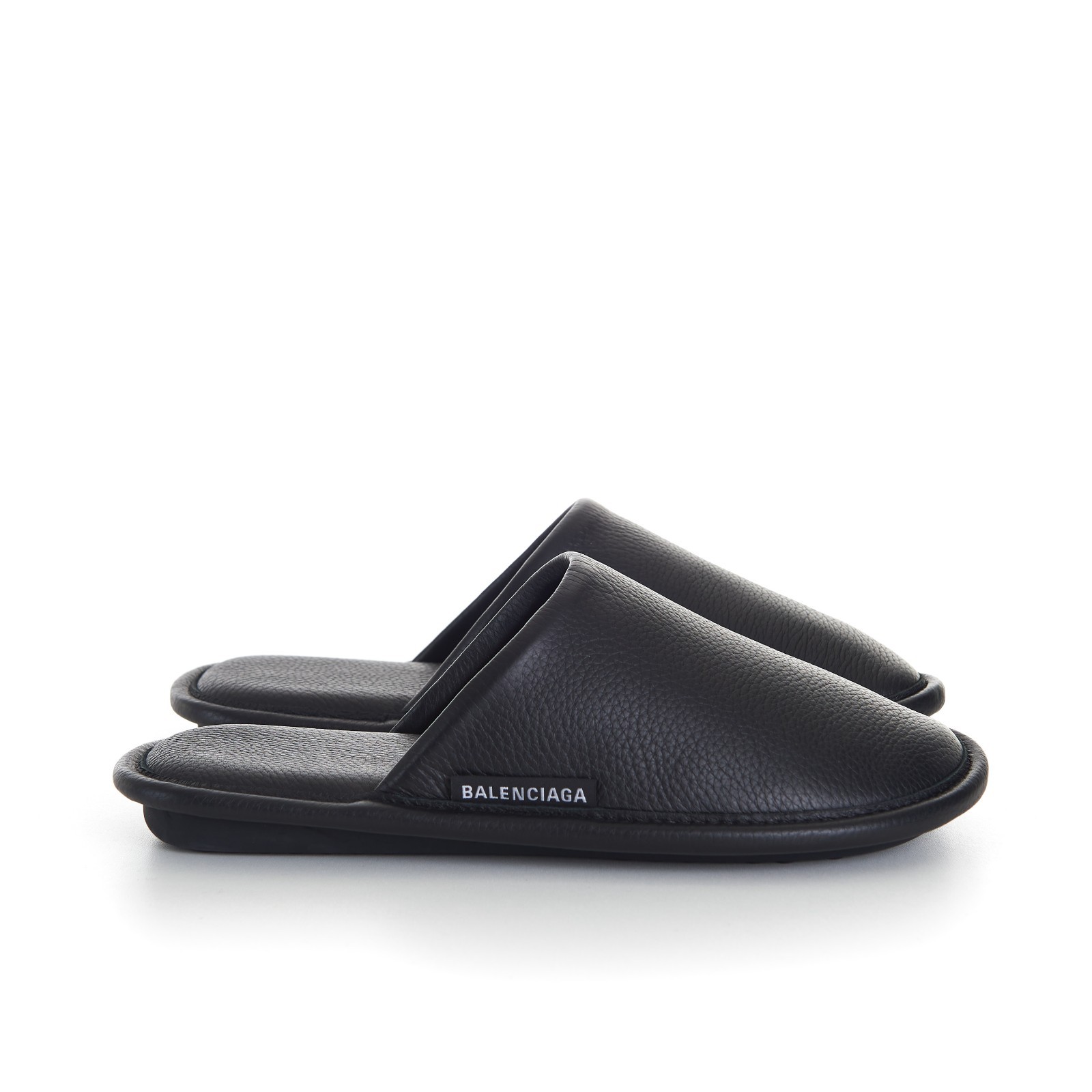 BALENCIAGA 595$ Mule Slippers - Logo Tag, Men's Black Leather 1 BALENCIAGA 595$ Mule Slippers - Logo Tag, Men's Black Leather