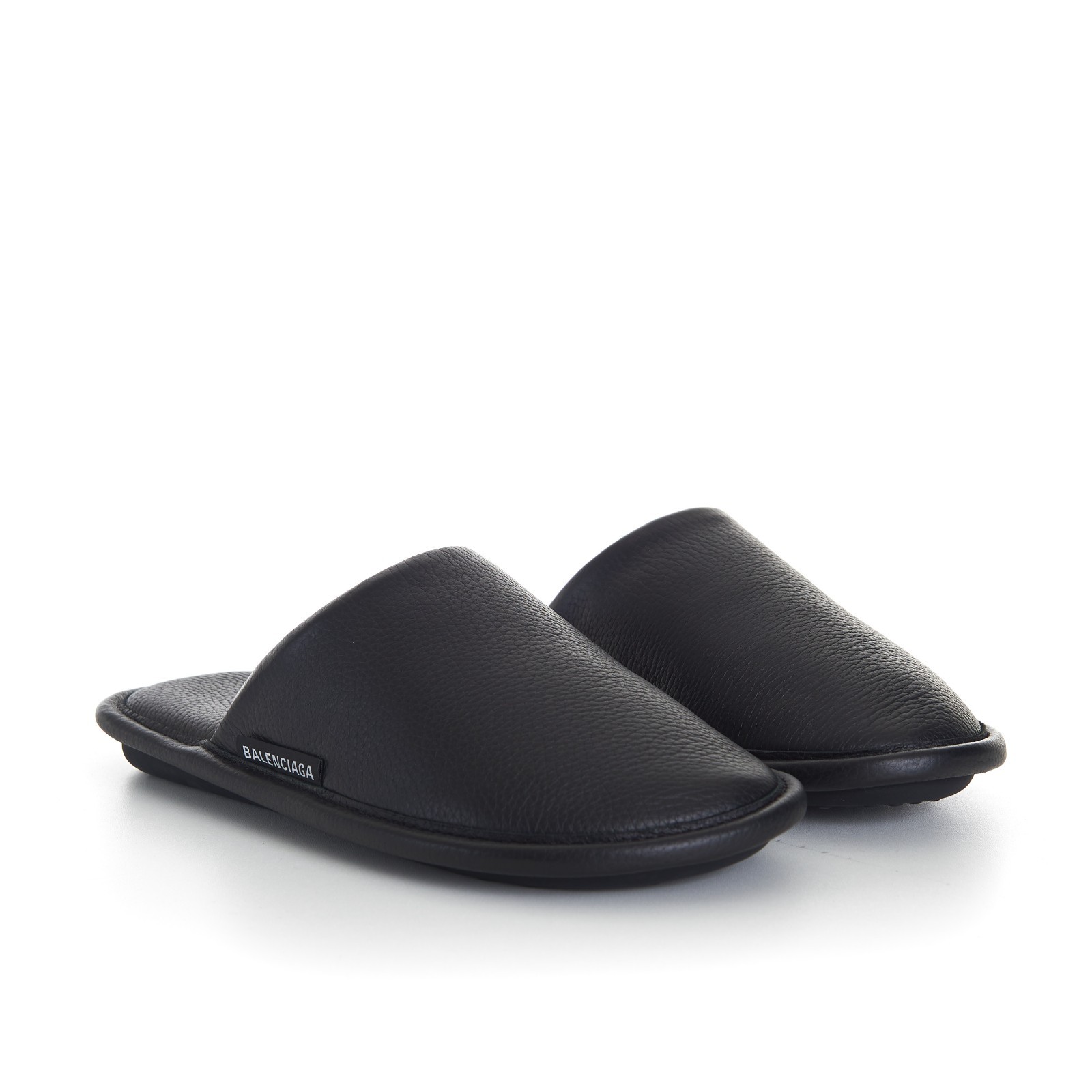 BALENCIAGA 595$ Mule Slippers - Logo Tag, Men's Black Leather 2 BALENCIAGA 595$ Mule Slippers - Logo Tag, Men's Black Leather