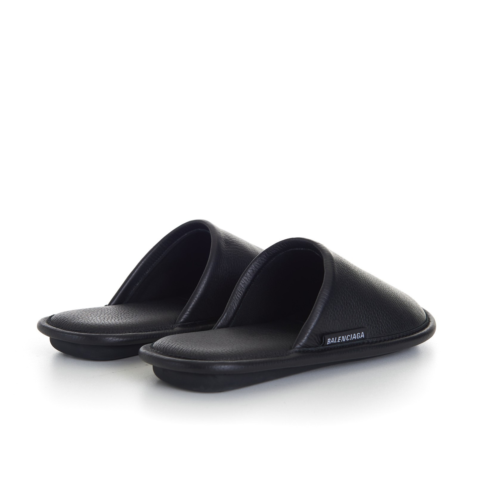 BALENCIAGA 595$ Mule Slippers - Logo Tag, Men's Black Leather 8 BALENCIAGA 595$ Mule Slippers - Logo Tag, Men's Black Leather