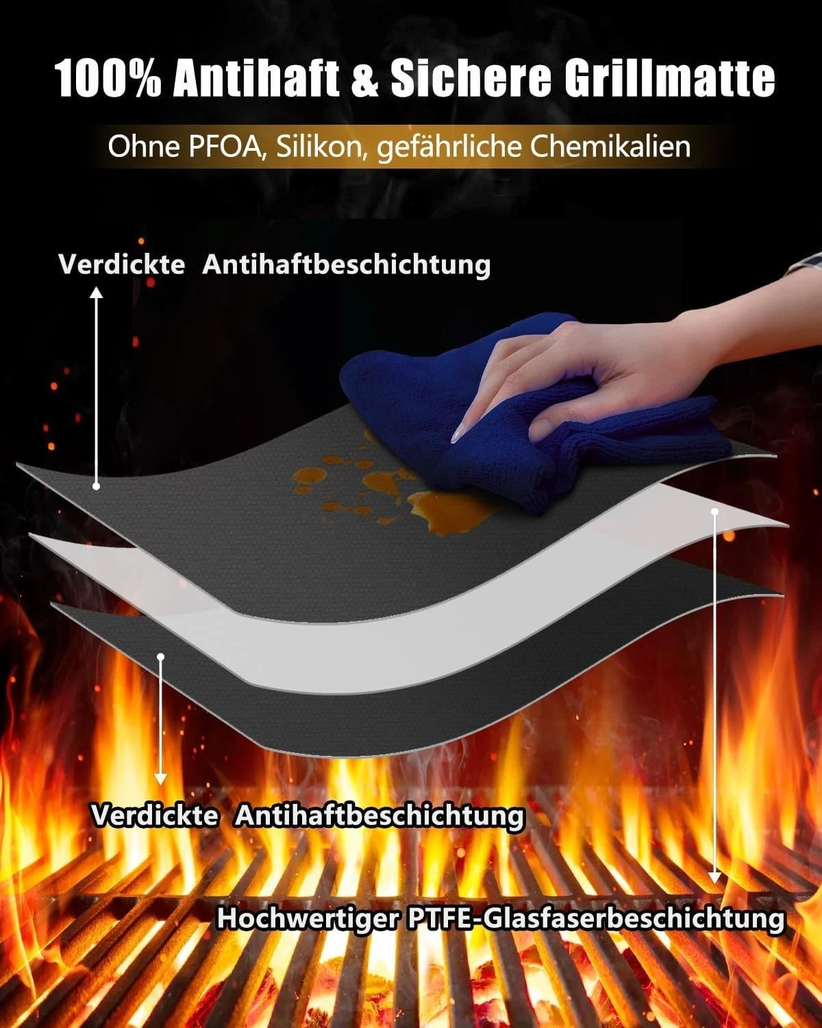 BBQ Grillmatte 5er Set 50 x 40 cm Teflon Antihaft Grillmatten Gasgrill 3 BBQ Grillmatte 5er Set 50 x 40 cm Teflon Antihaft Grillmatten Gasgrill
