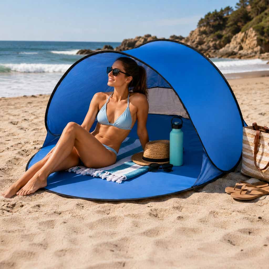 Beach Tent Large Self folding Automatic Beach Garden Screen Xl 146x146cm + Cover 6 Beach Tent Large Self folding Automatic Beach Garden Screen Xl 146x146cm + Cover