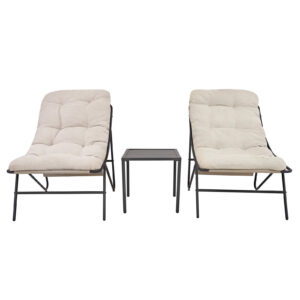 Bistroset grijs - 3-delige tuinset balkon terras lounge tuinstoel crème kussens