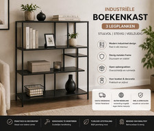 Boekenkast met 3 legplanken, metalen frame zwart