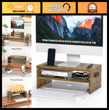 Ergonomic Wood Monitor Stand Riser with Smartphone Holder & Cable Management - 2