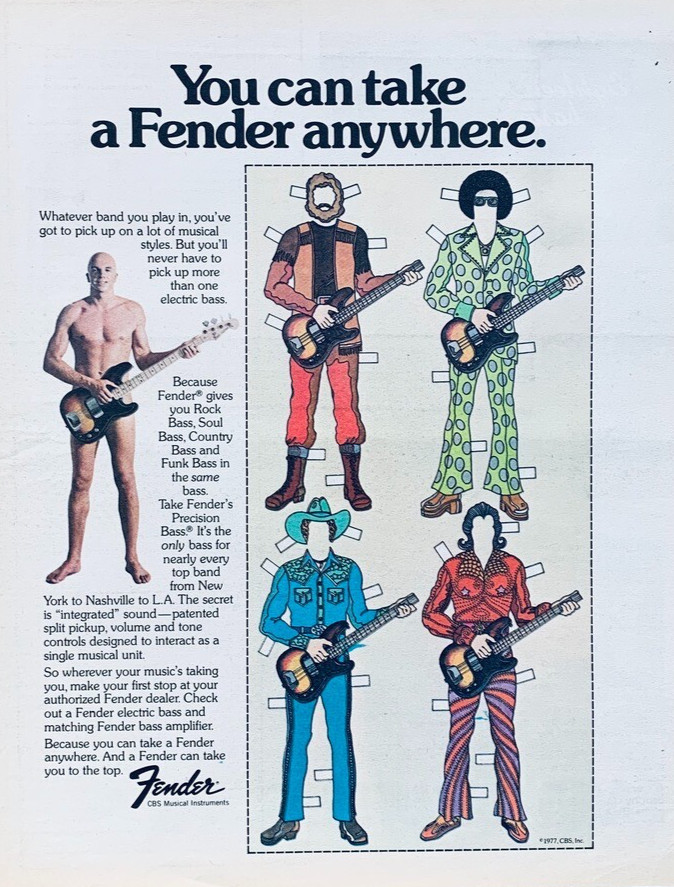 FENDER vintage 1977 GUITAR ADVERT ROCK SOUL COUNTRY FUNK BASS 1 FENDER vintage 1977 GUITAR ADVERT ROCK SOUL COUNTRY FUNK BASS