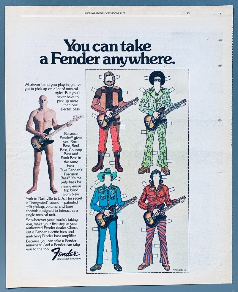 FENDER vintage 1977 GUITAR ADVERT ROCK SOUL COUNTRY FUNK BASS 3 FENDER vintage 1977 GUITAR ADVERT ROCK SOUL COUNTRY FUNK BASS