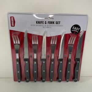 GRILL GURU BBQ Steak Knife Fork Set 8pc Stainless Steel Carbon Handle Black New