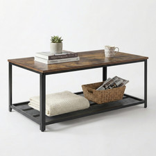 IvoQ Industriële Salontafel Rechthoekig - Vintage Houtlook & Staal - 2 Lagen - M