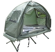 Kampeerbed met tent, slaapzak en luchtmatras groen