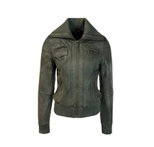 Leren bomber dames jas olijf groen bomberdina - bomberdina