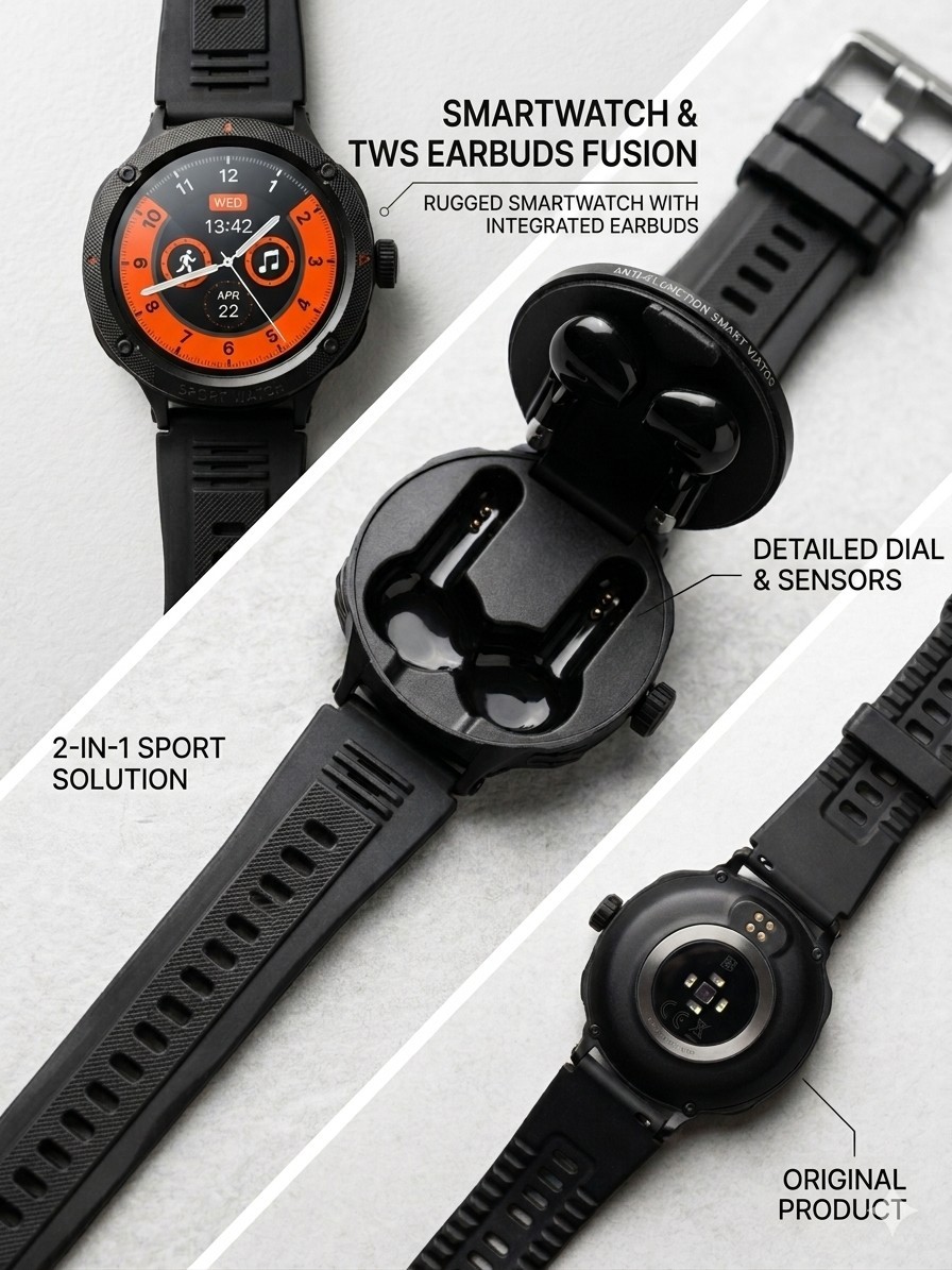 Men's Rugged Sport Smartwatch 2in1 Bluetooth Earbuds Fitness Heart Rate Monitor 1 Men's Rugged Sport Smartwatch 2in1 Bluetooth Earbuds Fitness Heart Rate Monitor
