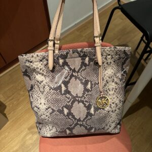 MICHAEL KORS WOMENS GREY SNAKE LEATHER SATCHEL TOTE SHOULDER HANDBAG