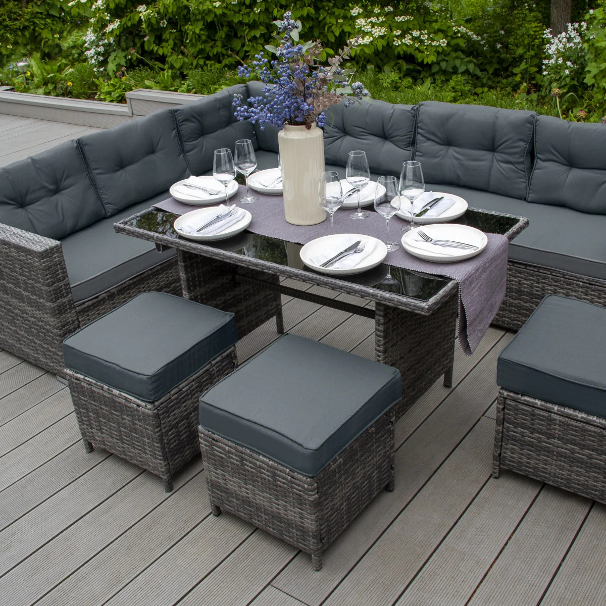 Rotan Hoekdinerset Tuinset Grijs 9-Persoons Loungeset L-Vormige Bank 5 Rotan Hoekdinerset Tuinset Grijs 9-Persoons Loungeset L-Vormige Bank