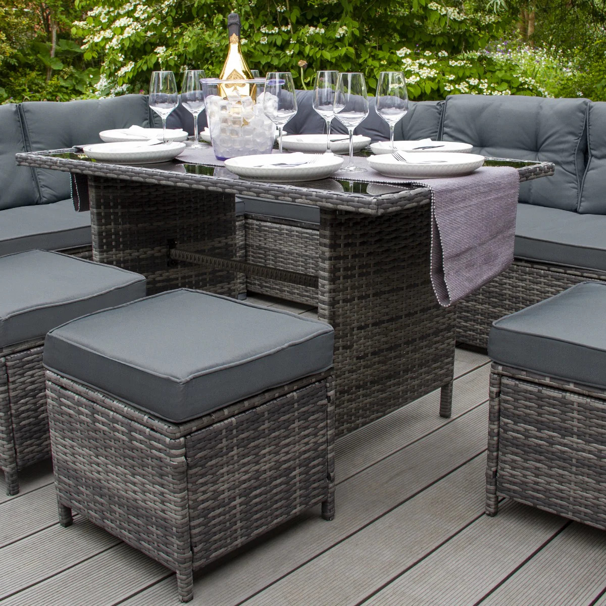 Rotan Hoekdinerset Tuinset Grijs 9-Persoons Loungeset L-Vormige Bank 7 Rotan Hoekdinerset Tuinset Grijs 9-Persoons Loungeset L-Vormige Bank