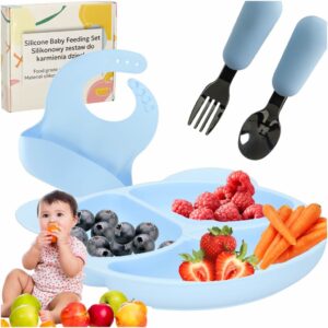 Silicone Dishes For Children Teddy Bear Bright Blue 4el