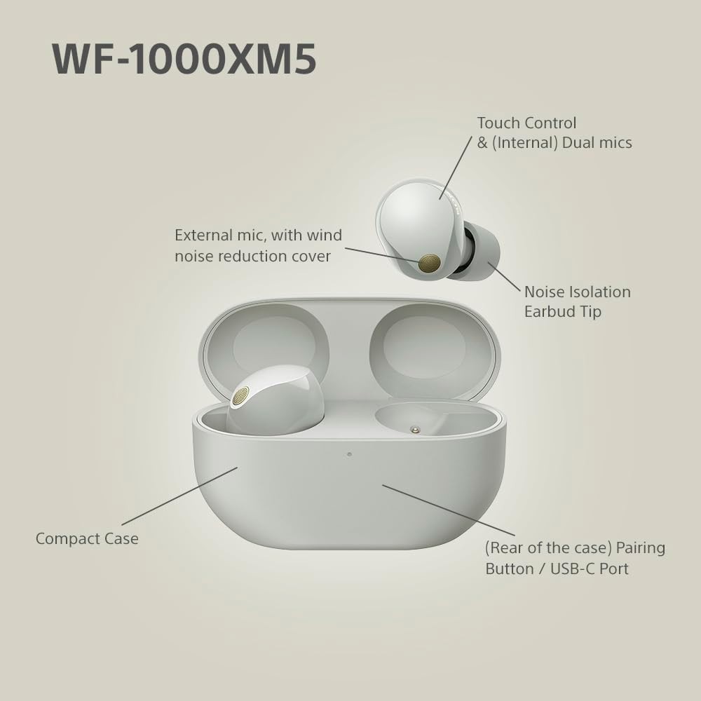 Sony WF-1000XM5 True Wireless Noise Canceling In-Ear Headphones Bluetooth Silver 10 Sony WF-1000XM5 True Wireless Noise Canceling In-Ear Headphones Bluetooth Silver