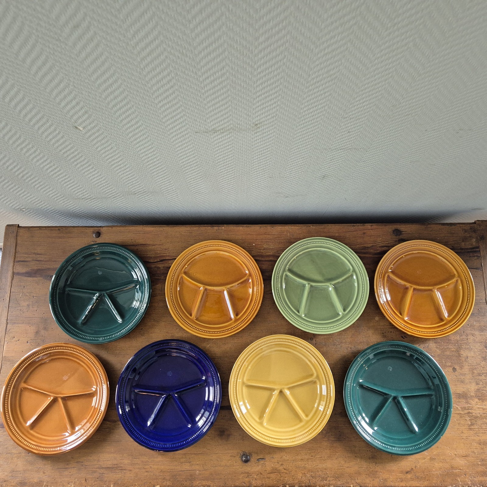 Vintage France Divided Sushi Fondue Dishes Plates 8-Pc Set Stoneware RETRO 1 Vintage France Divided Sushi Fondue Dishes Plates 8-Pc Set Stoneware RETRO