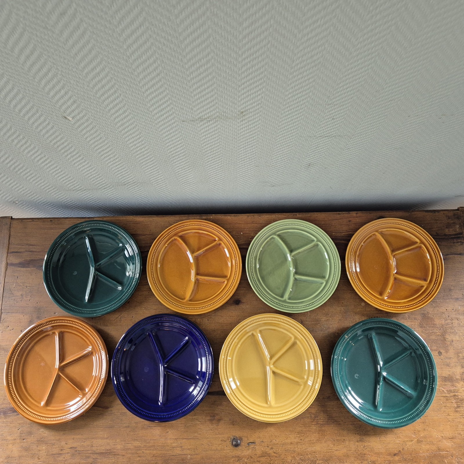 Vintage France Divided Sushi Fondue Dishes Plates 8-Pc Set Stoneware RETRO 4 Vintage France Divided Sushi Fondue Dishes Plates 8-Pc Set Stoneware RETRO