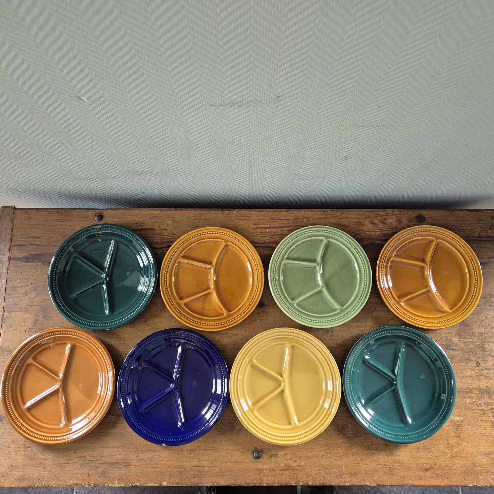 Vintage France Divided Sushi Fondue Dishes Plates 8-Pc Set Stoneware RETRO 2 Vintage France Divided Sushi Fondue Dishes Plates 8-Pc Set Stoneware RETRO
