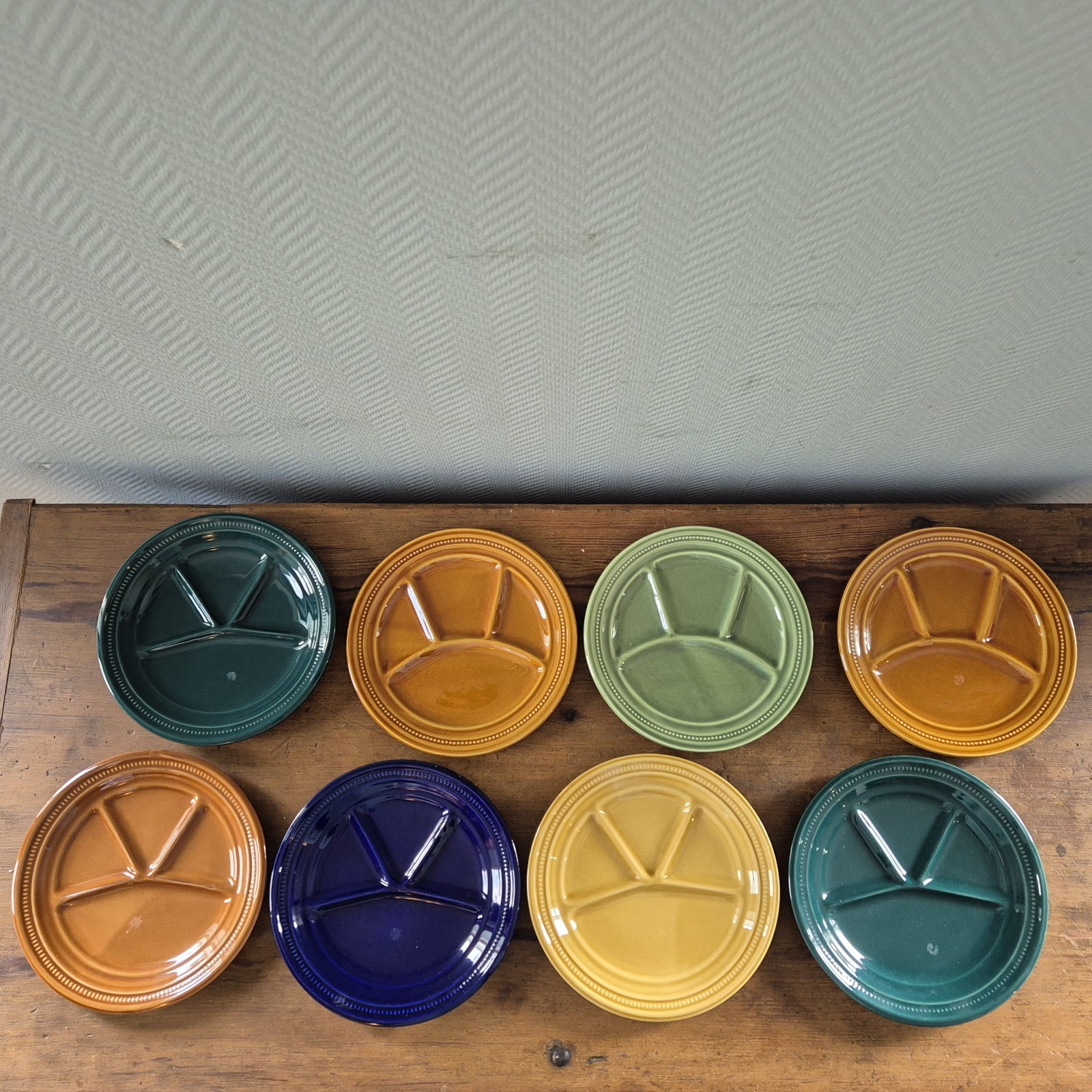 Vintage France Divided Sushi Fondue Dishes Plates 8-Pc Set Stoneware RETRO 3 Vintage France Divided Sushi Fondue Dishes Plates 8-Pc Set Stoneware RETRO