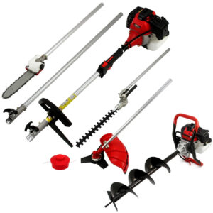 5-in-1 multitool & grondboor tuinset met accessoires, benzine, 52cc, 3PK.