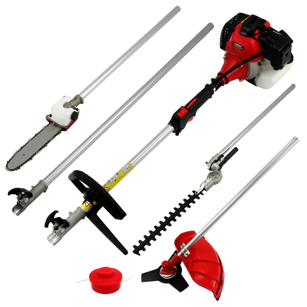 5-in-1 multitool & grondboor tuinset met accessoires, benzine, 52cc, 3PK. 2 5-in-1 multitool & grondboor tuinset met accessoires, benzine, 52cc, 3PK.