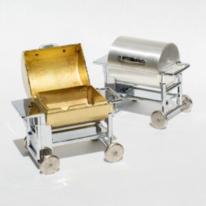 Barbecue Gas Lighter 2x made of Metal rolling miniature grill, table lighter VTG