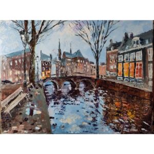 Olieverf schilderij Hand geschilderd kunst Amsterdam winter