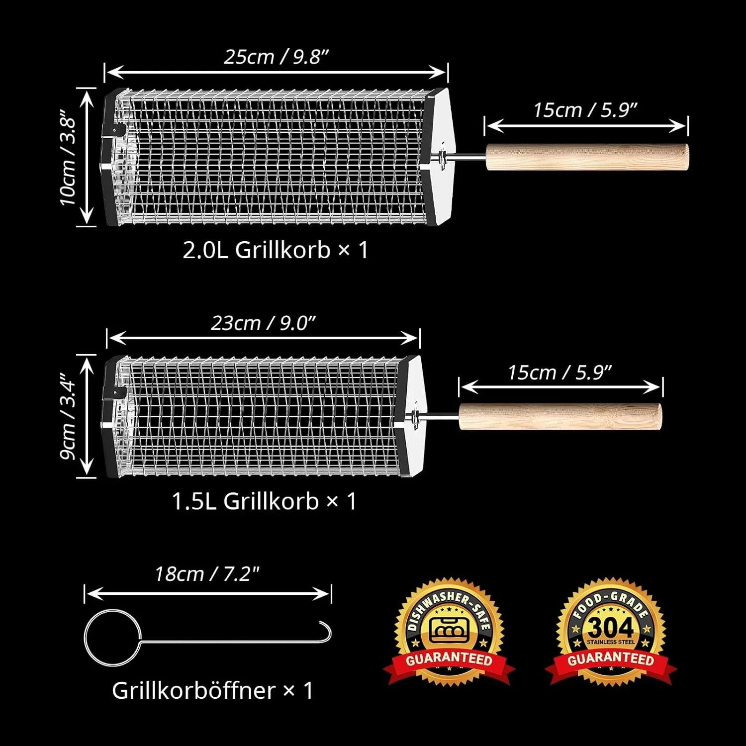 Rollender Grillkorb 304 Edelstahl mit Holzgriff Grillzubehör für Gemüse BBQ 2 Rollender Grillkorb 304 Edelstahl mit Holzgriff Grillzubehör für Gemüse BBQ