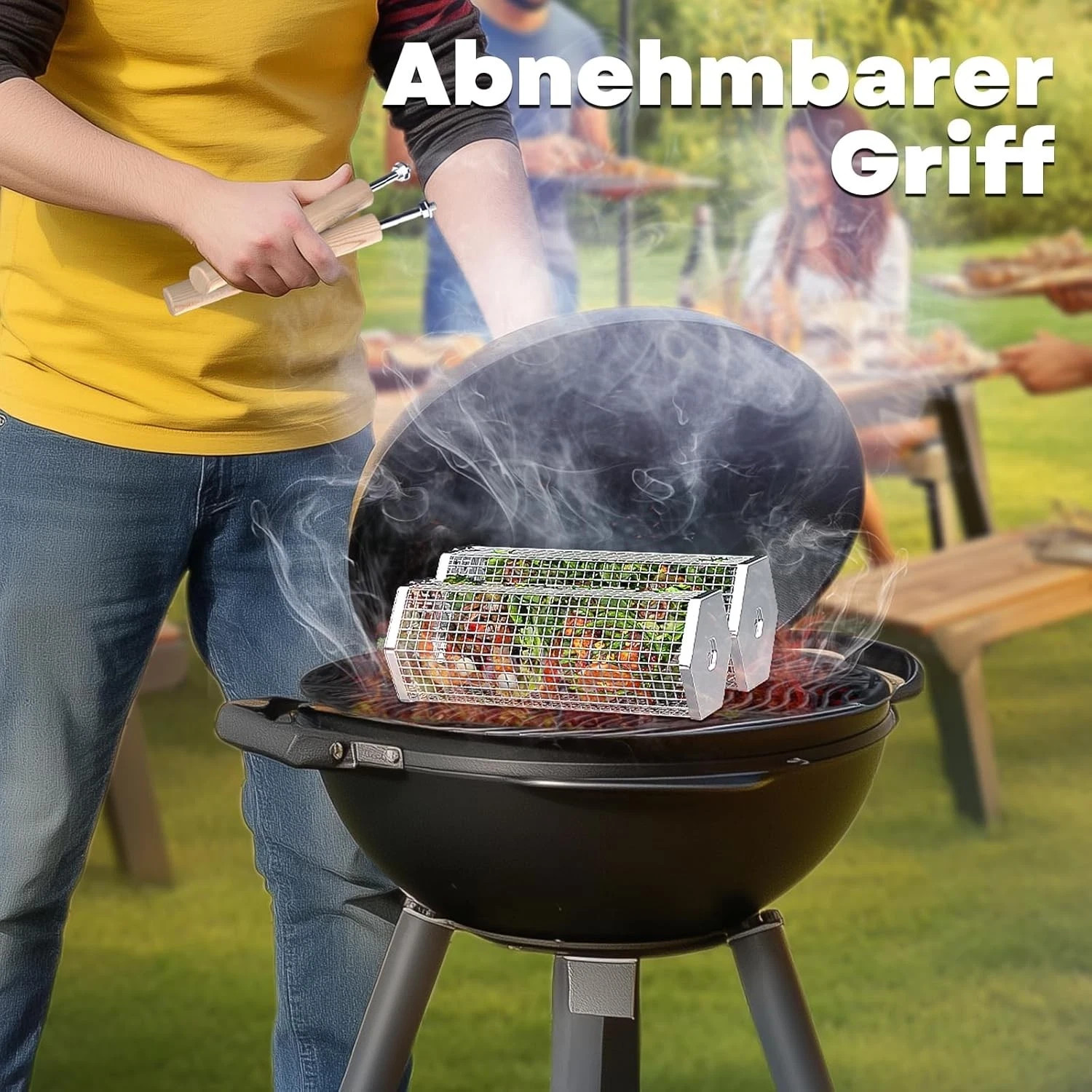 Rollender Grillkorb 304 Edelstahl mit Holzgriff Grillzubehör für Gemüse BBQ 5 Rollender Grillkorb 304 Edelstahl mit Holzgriff Grillzubehör für Gemüse BBQ