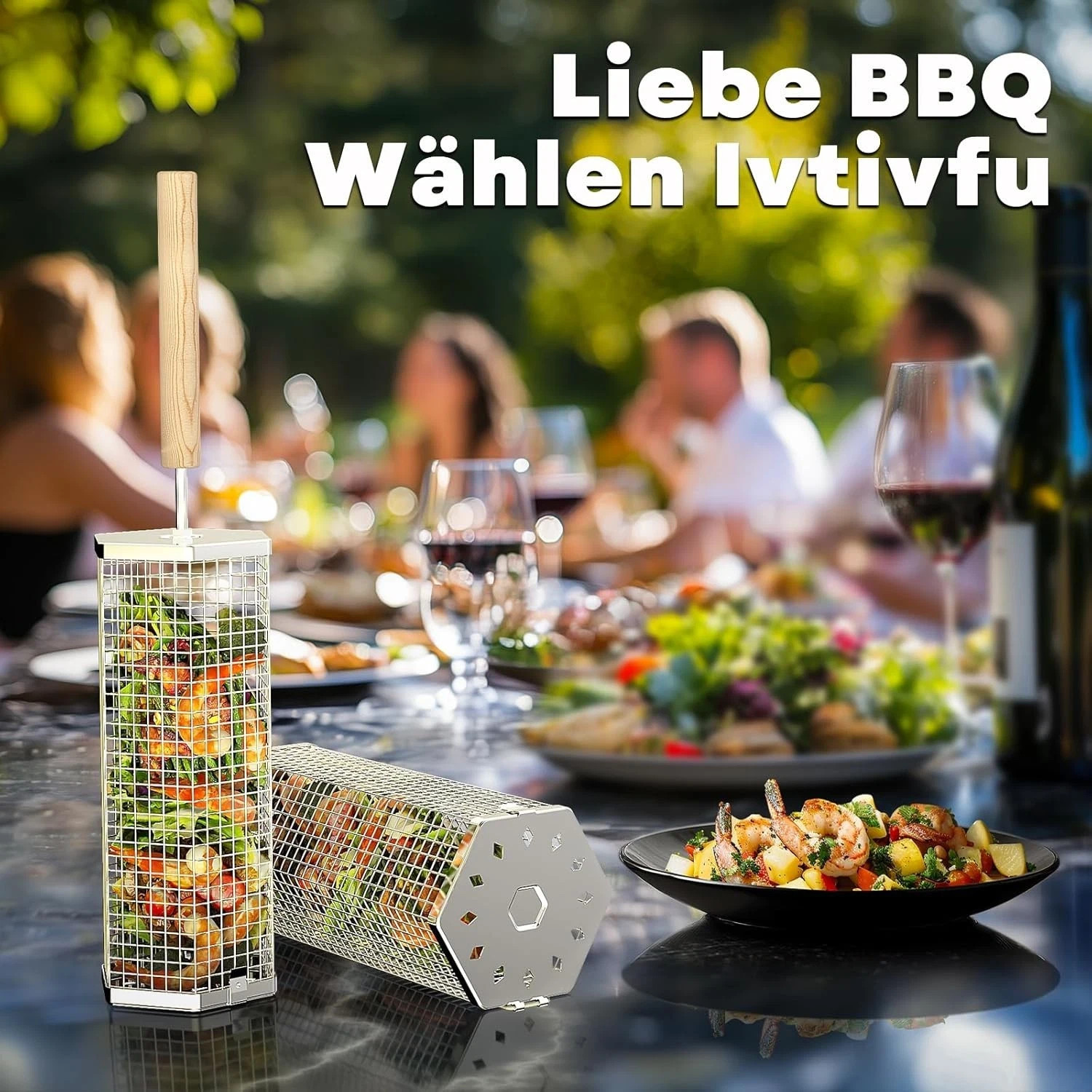 Rollender Grillkorb 304 Edelstahl mit Holzgriff Grillzubehör für Gemüse BBQ 6 Rollender Grillkorb 304 Edelstahl mit Holzgriff Grillzubehör für Gemüse BBQ