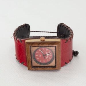 Vintage Origen horloge hout en leer werkend